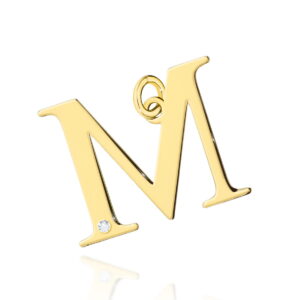 Złota zawieszka litera "M" z brylantem pr. 585