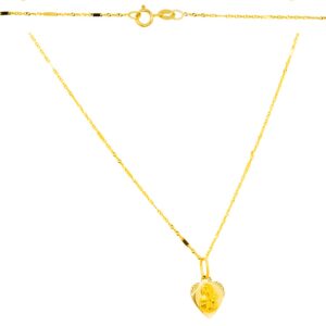 Złoty Komplet łańcuszek singapur z blaszką + medalik serduszko pr. 585