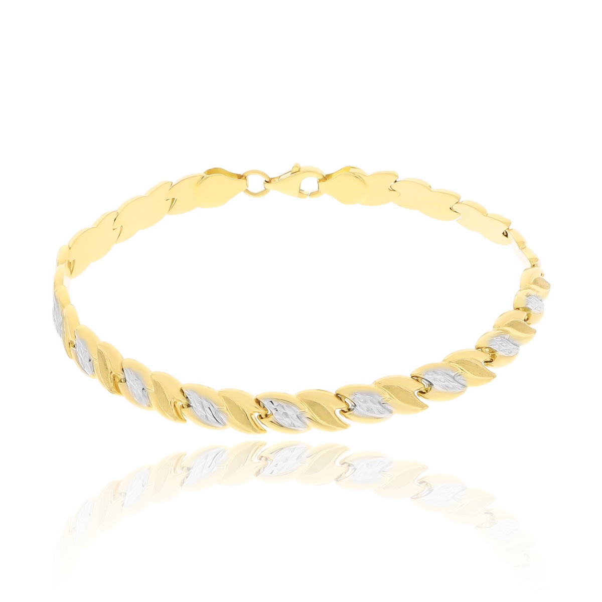Złota bransoletka segmentowa dwa kolory złota 18 cm pr. 585