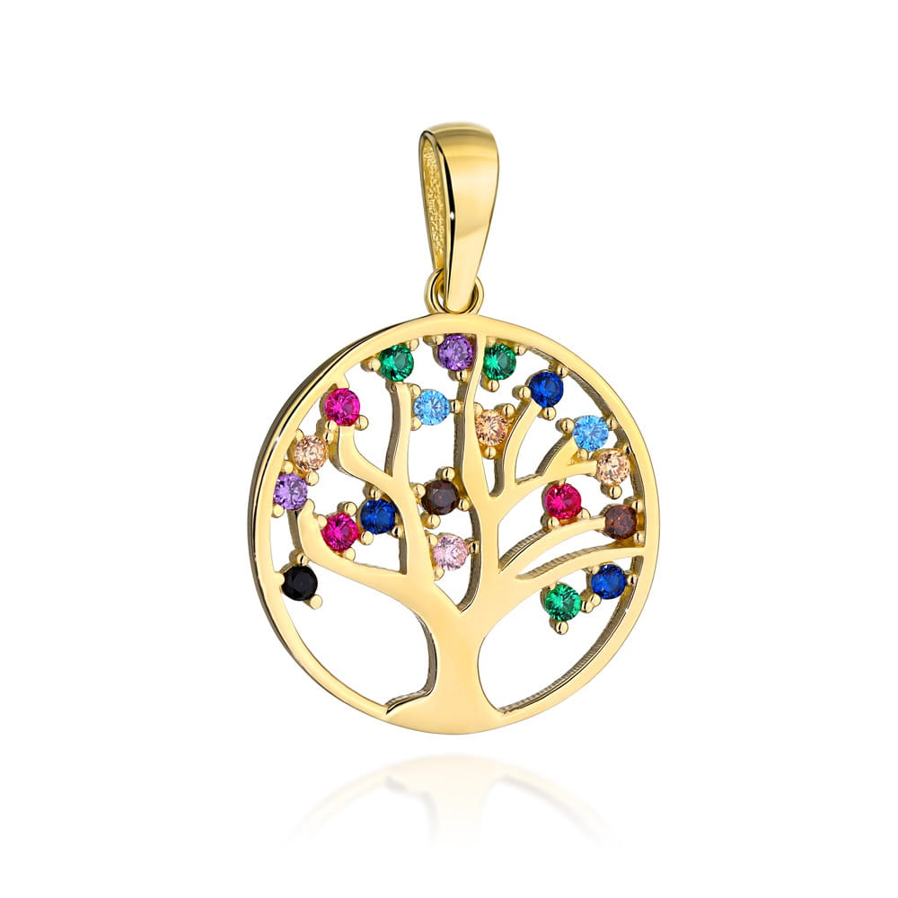 Złota zawieszka drzewko szczęścia z kolorowymi kamieniami pr. 585