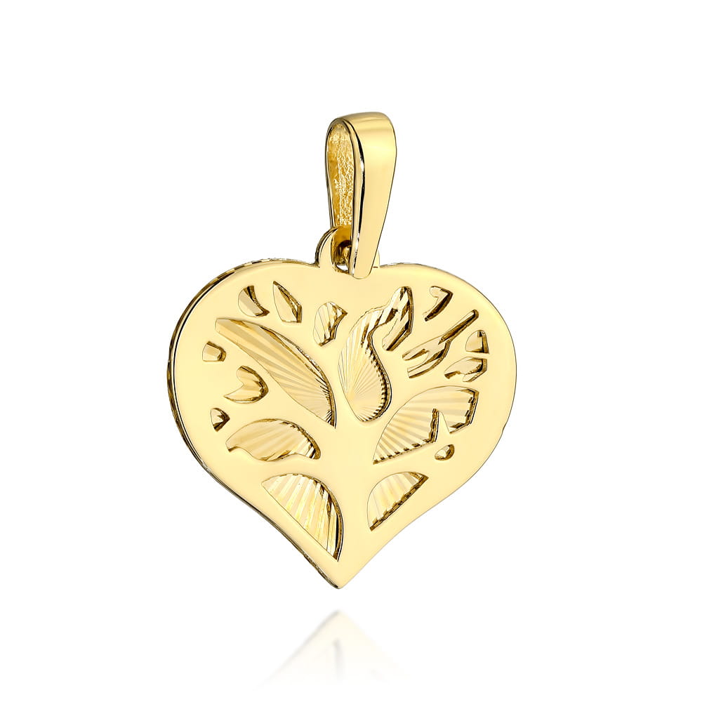 Złota zawieszka drzewko szczęścia w diamentowanym sercu pr. 585