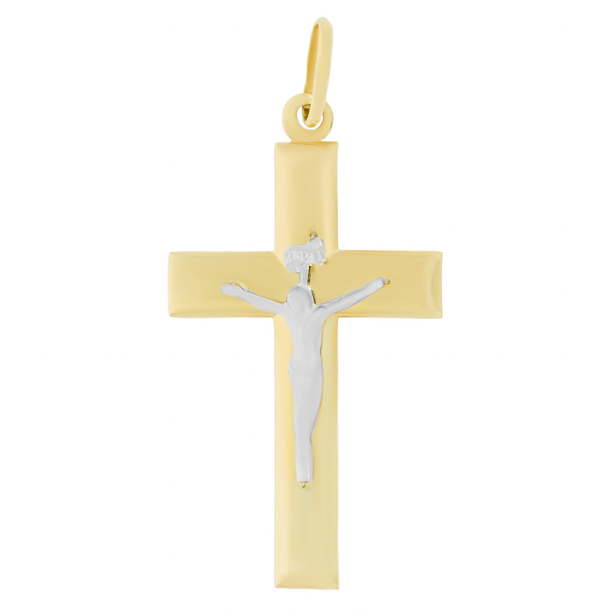 Złoty krzyżyk z Jezusem dwa kolory złota pr. 585