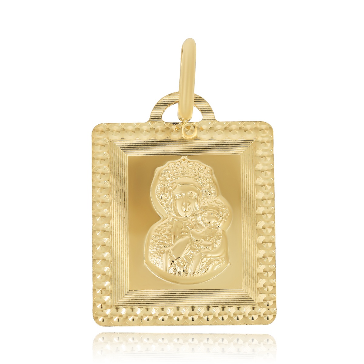 Złoty Medalik Matka Boska Częstochowska w prostokącie pr. 585