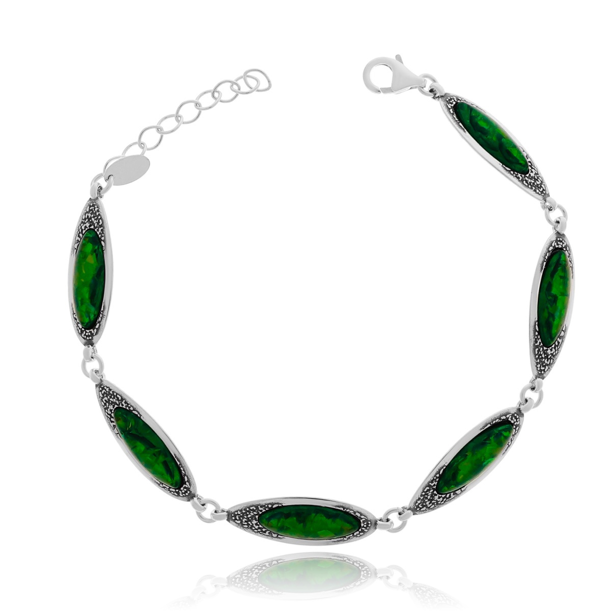Srebrna bransoletka z zielonym kamieniem 19 cm pr. 925