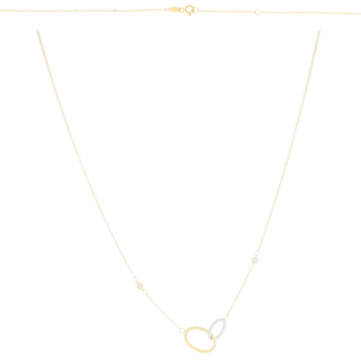 Złoty naszyjnik owalne kształty, okrągłe cyrkonie, dwa kolory złota pr. 585